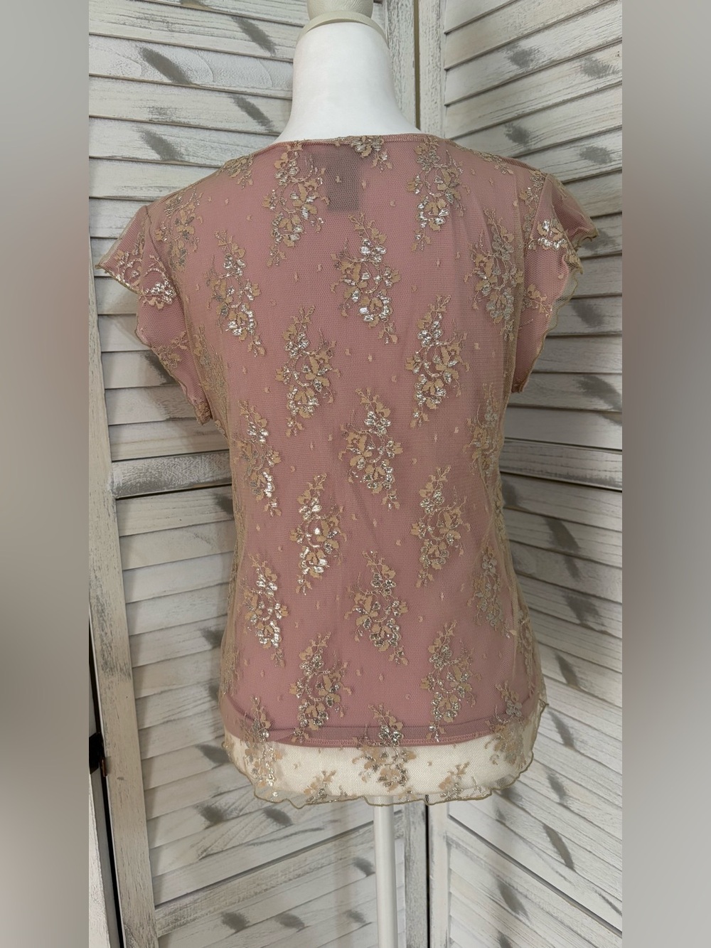 INC International Concepts Dusty Rose Lace-Trim Floral Sheer Blouse - Picture 4 of 5